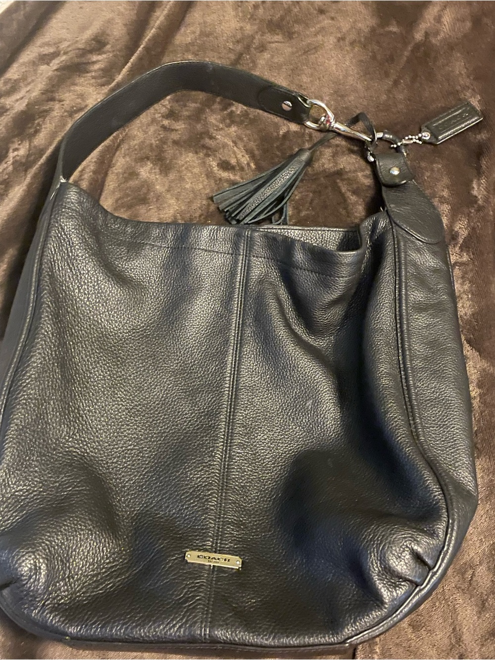 Coach Black Pebble Leather Shoulder Hobo with Tassel. In great condition!!!